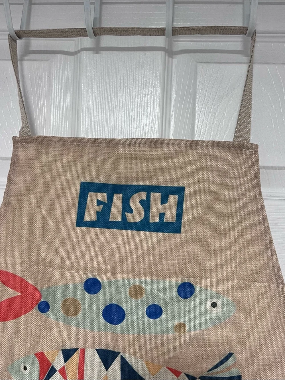 Printed Beige Apron with Colorful Fish Design